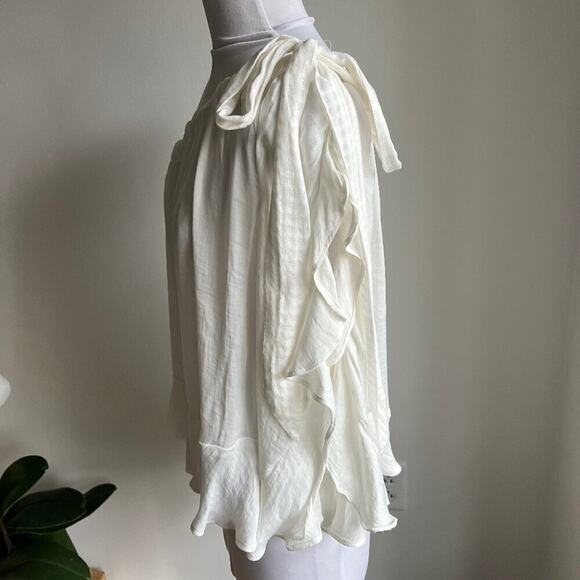 FREE PEOPLE ONE SHOULDER FLOWY IVORY BLOUSE RUFFLE TRIM SMALL - Picture 4 of 11
